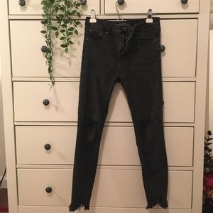 Black high rise skinny distressed jeans